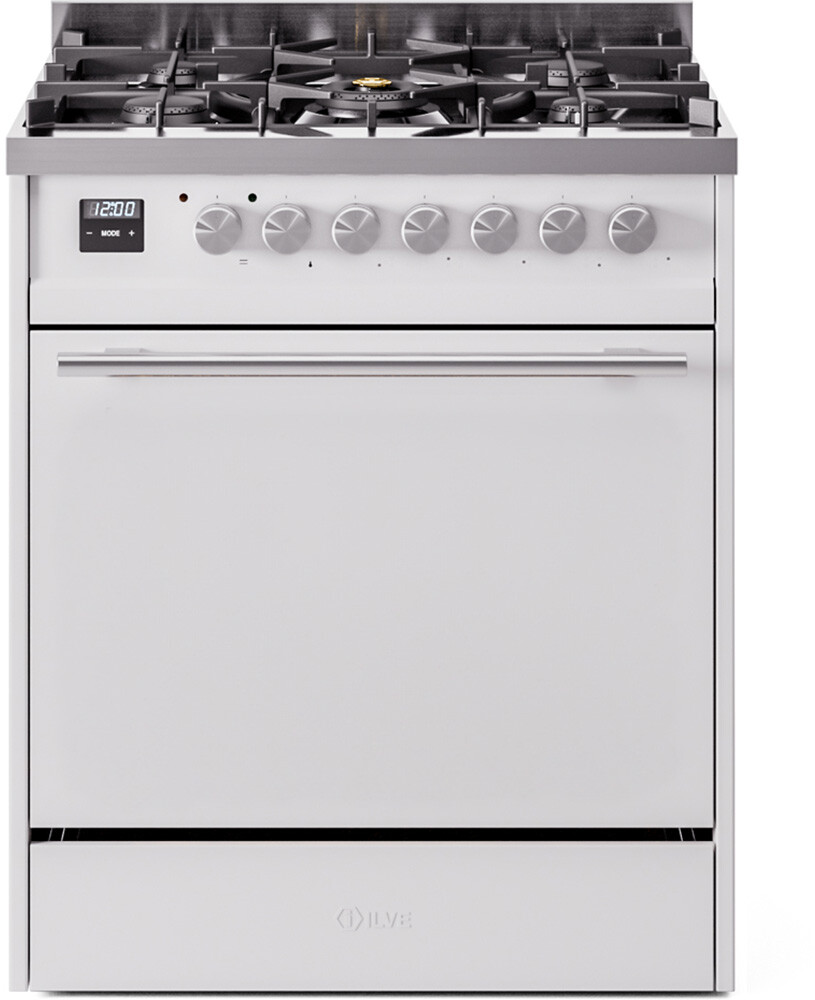 Ilve UP30QMPWH 30 Inch Dual Fuel Natural Gas Freestanding Range - Total Black Brass Non-Stick, 25,000 Btu Burner, Solid Oven Door, Natural Gas, for