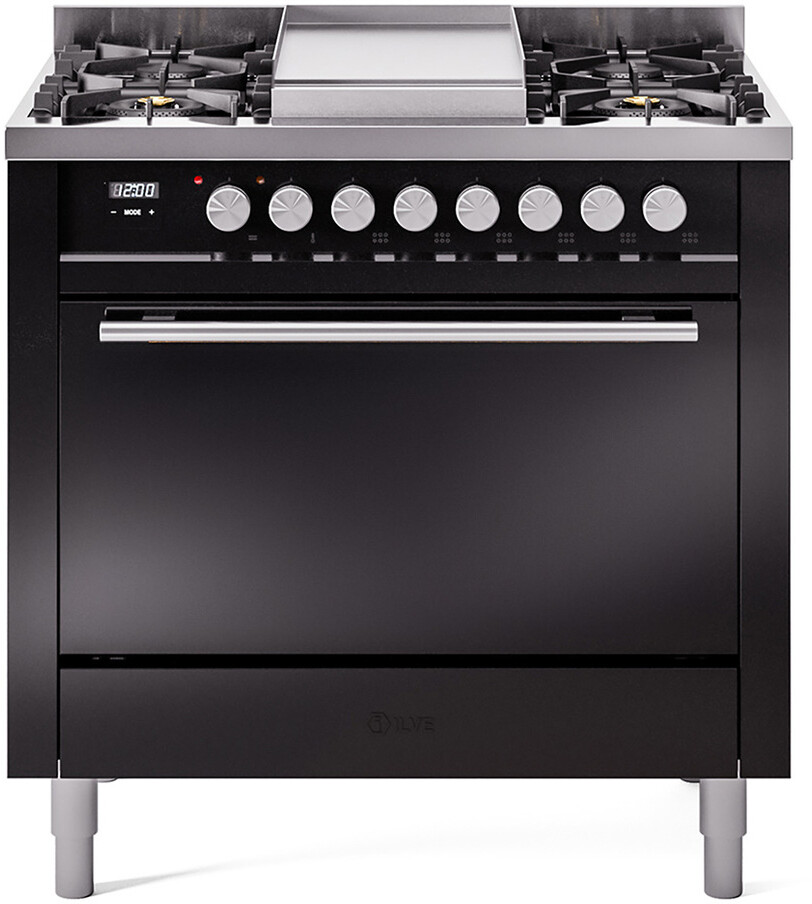 ILVE UP36FQMPBKLP Professional Plus II 36 inch Dual Fuel Range  (Liquid Propane, Solid Door, Glossy Black)