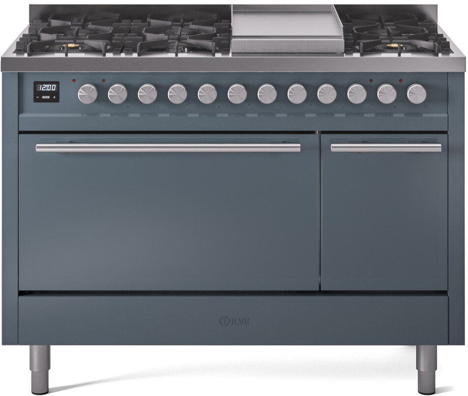 Ilve UP48FQMPBGLP 48 Inch Dual Fuel Liquid Propane Freestanding Range - Blue Grey with Trim, 25,000 Btu Dual Function Burner, Non-Stick Oven Interior,