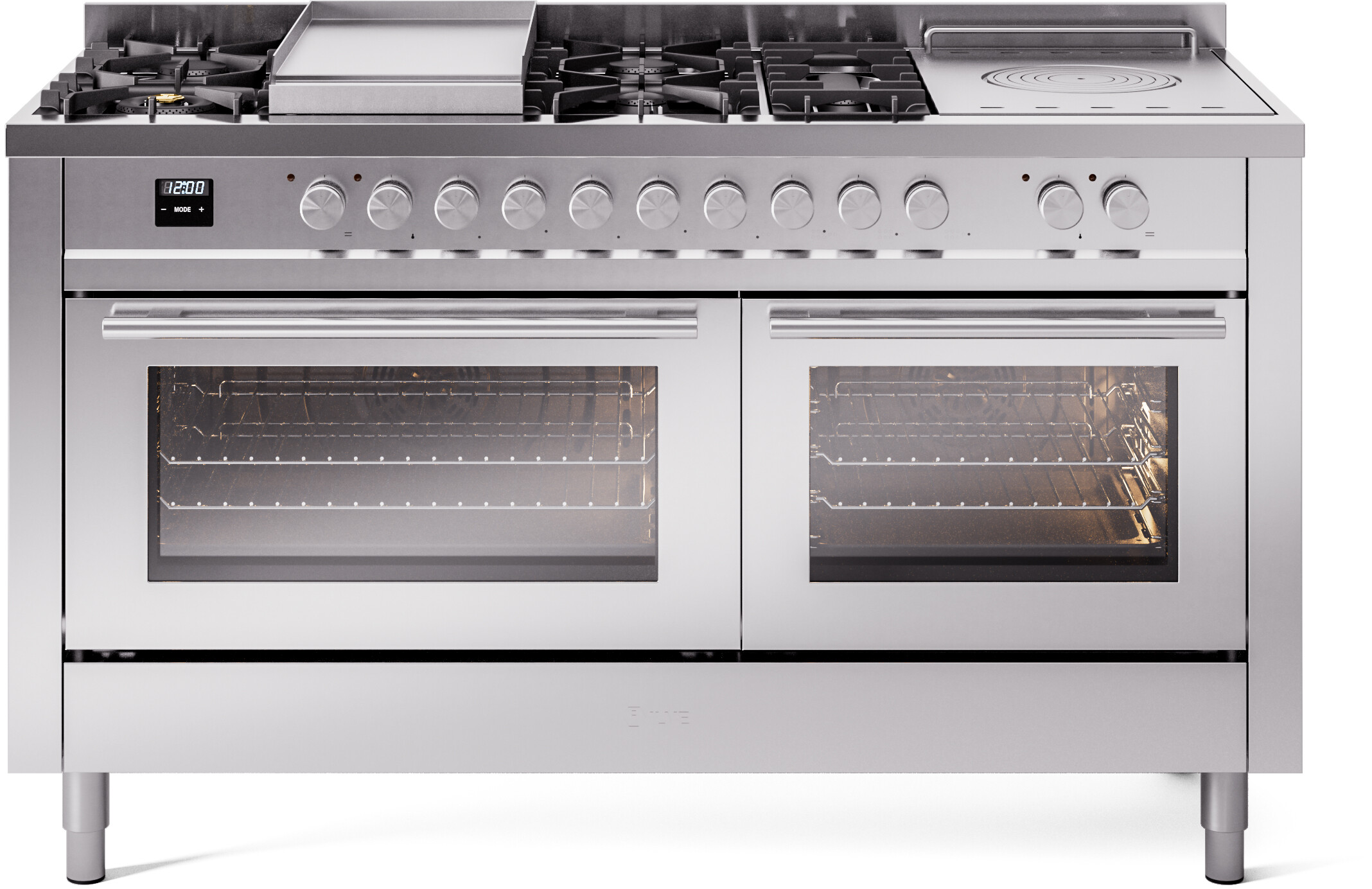 ILVE UP60FSWMPSSLP Professional Plus II 60 inch Dual Fuel Range  (7 Sealed Burners + Griddle + French Top, Liquid Propane, Triple Glass Door, Stainless Steel)