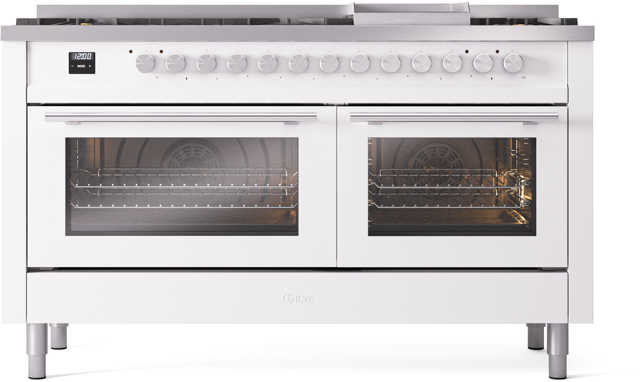 ILVE UP60FSWMPWHLP Professional Plus II 60 inch Dual Fuel Range  (7 Sealed Burners + Griddle + French Top, Liquid Propane, Triple Glass Door, White)