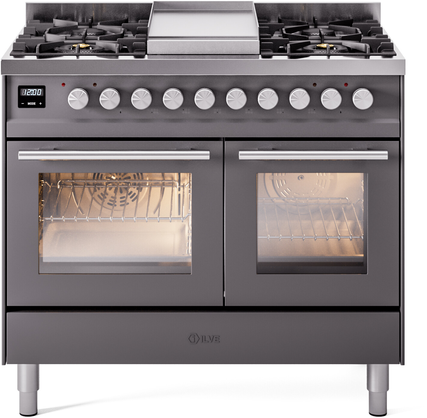 Ilve Professional Plus II 40 Inch Dual Fuel Liquid Propane Freestanding Range - Matte Graphite Finish, 25,000 Btu Dual Function Burner, Total Black