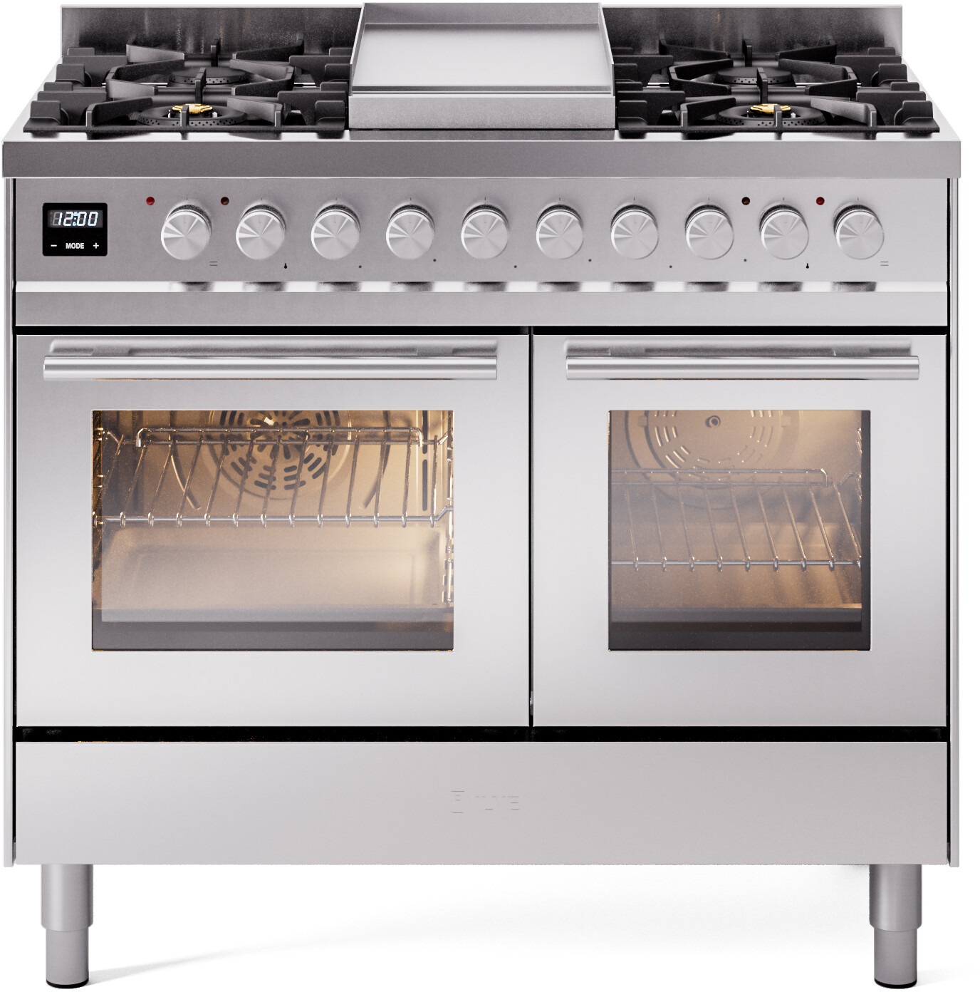 Ilve Professional Plus II 40 Inch Dual Fuel Liquid Propane Freestanding Range in Stainless Steel with Trim - 25,000 Btu Dual Function Burner, Total
