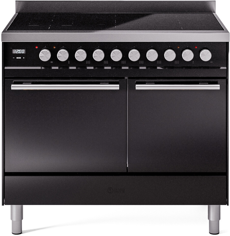 ILVE UPDI406QMPBK Professional Plus II 40 inch Induction Range, 4.3 cu. ft. Total Dual Oven Capacity (Solid Door, Glossy Black)