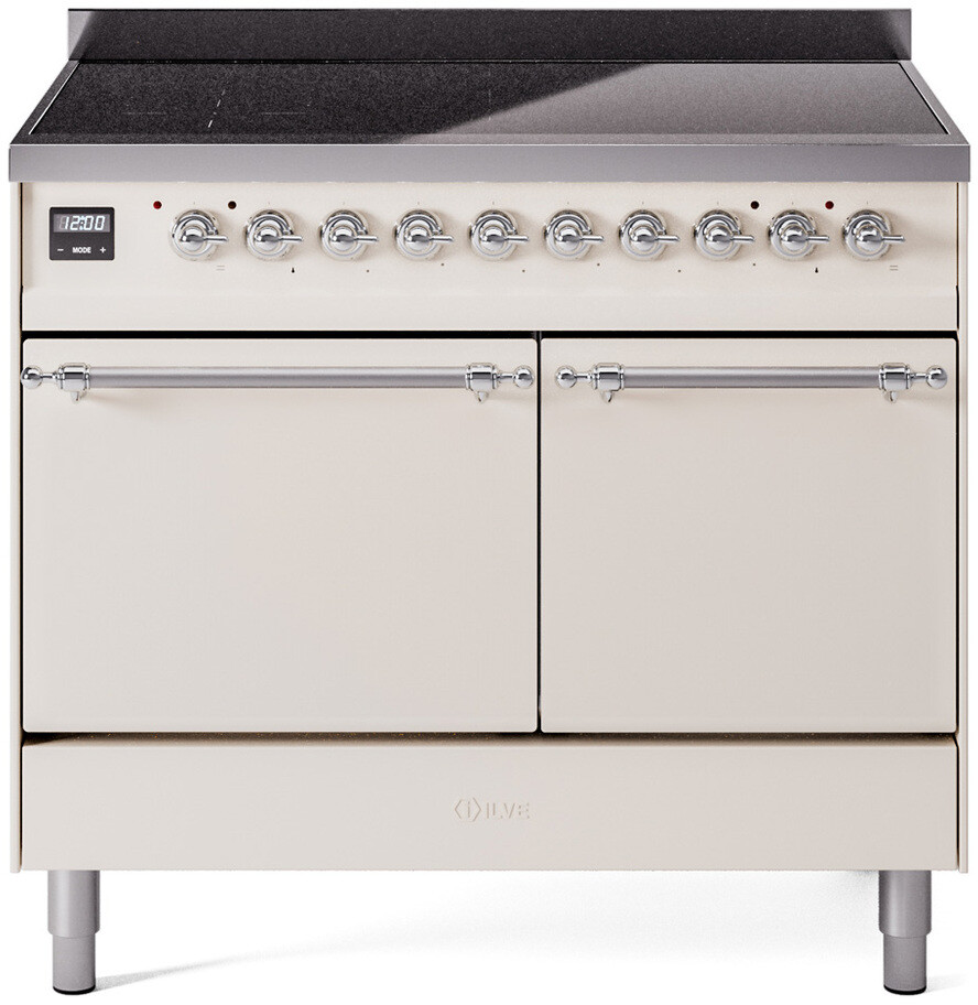 ILVE UPDI406QNMPAWC Nostalgie II 40 inch Induction Range with 6 Elements, 4.3 cu. ft. Total Dual Oven Capacity (Solid Door, Antique White, Chrome)