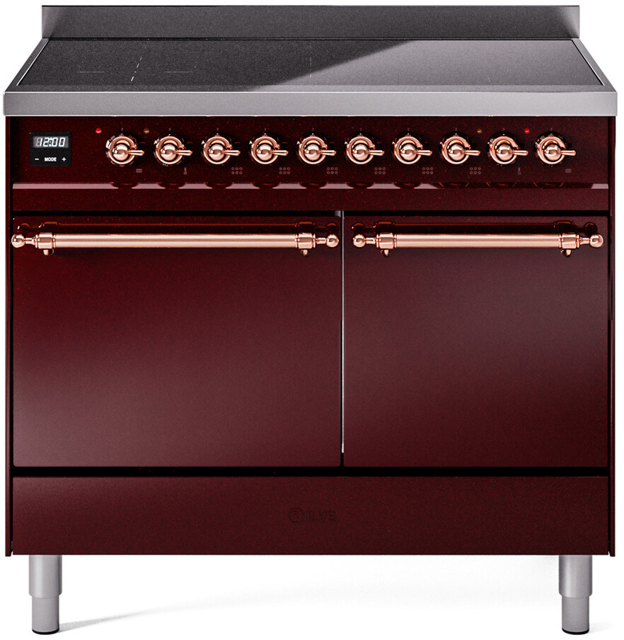 Ilve UPDI406QNMPBUP 40 Inch Electric Freestanding Range In Burgundy With Copper Trim - Induction, Zone Booster, Easy Clean Enamel Oven, Kitchen