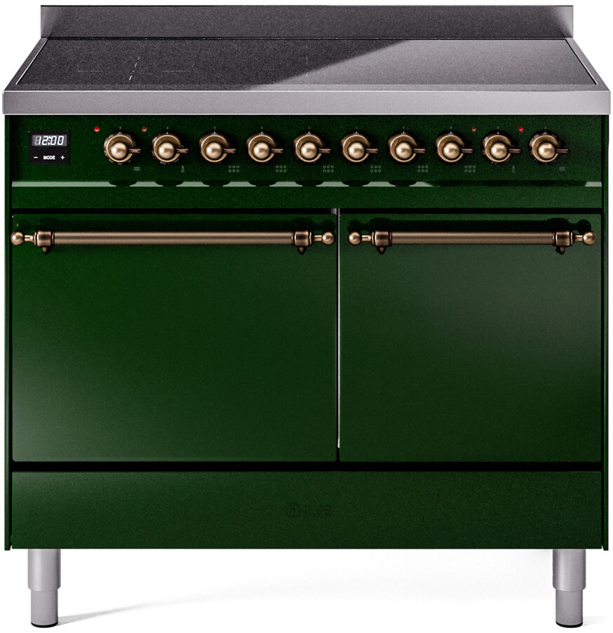 ILVE UPDI406QNMPEGB Nostalgie II 40 inch Induction Range with 6 Elements, 4.3 cu. ft. Total Dual Oven Capacity (Solid Door, Emerald Green, Burnished)