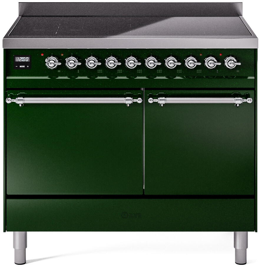 ILVE UPDI406QNMPEGC Nostalgie II 40 inch Induction Range with 6 Elements, 4.3 cu. ft. Total Dual Oven Capacity (Solid Door, Emerald Green, Chrome)