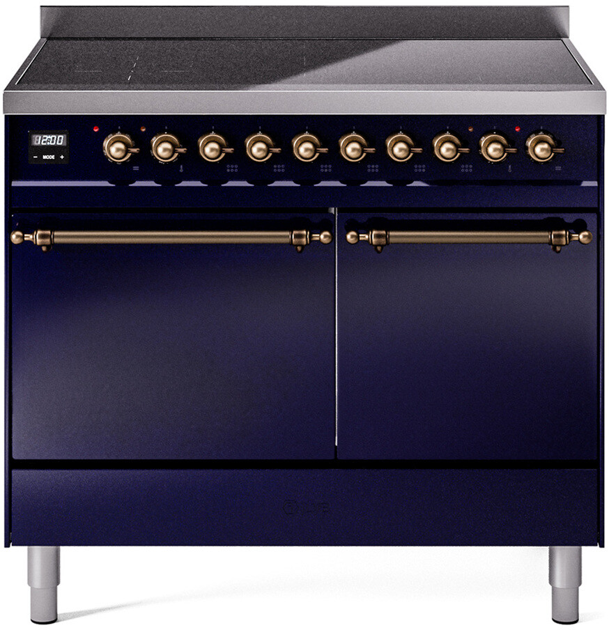 ILVE UPDI406QNMPMBB Nostalgie II 40 inch Induction Range with 6 Elements, 4.3 cu. ft. Total Dual Oven Capacity (Solid Door, Midnight Blue, Burnished)