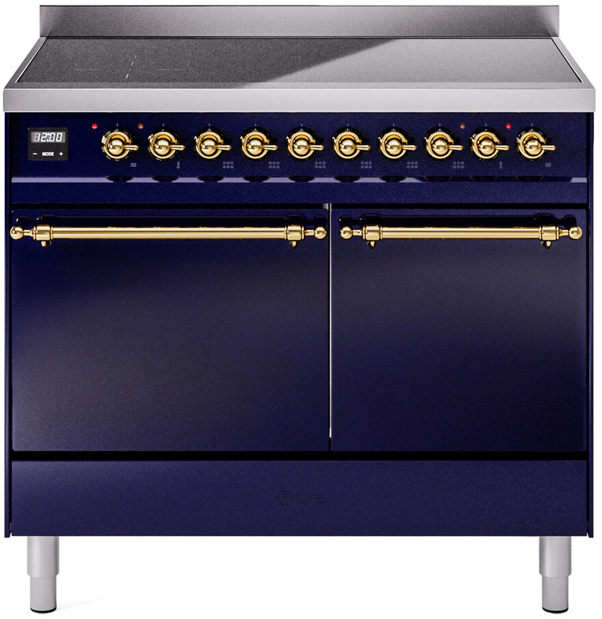 Ilve UPDI406QNMPMBG 40 Inch Electric Freestanding Range In Blue With Brass Trim - Induction, Zone Booster, Easy Clean Enamel Oven, Kitchen Appliance