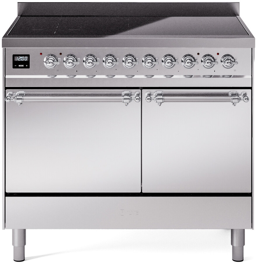 ILVE UPDI406QNMPSSC Nostalgie II 40 inch Induction Range with 6 Elements, 4.3 cu. ft. Total Dual Oven Capacity (Solid Door, Stainless Steel, Chrome)