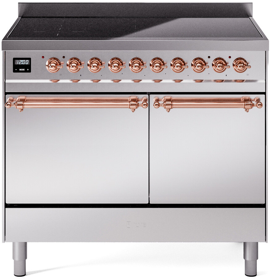 ILVE UPDI406QNMPSSP Nostalgie II 40 inch Induction Range with 6 Elements, 4.3 cu. ft. Total Dual Oven Capacity (Solid Door, Stainless Steel, Copper)