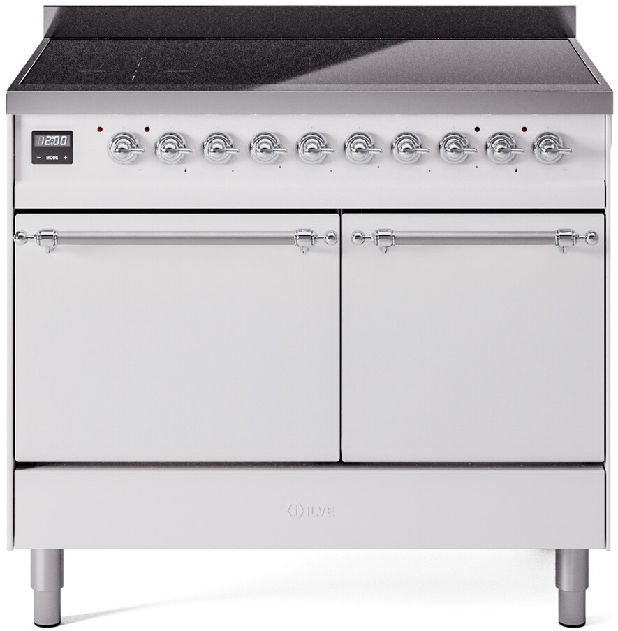 Ilve UPDI406QNMPWHB 40 Inch Electric Freestanding Range In White With Bronze Trim - Induction, Zone Booster, Easy Clean Enamel Oven, Kitchen Appliance