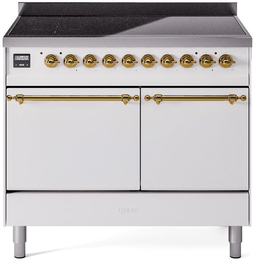 Ilve UPDI406QNMPWHC 40 Inch Electric Freestanding Range In White With Chrome Trim - Induction, Zone Booster, Easy Clean Enamel Oven, Kitchen Appliance