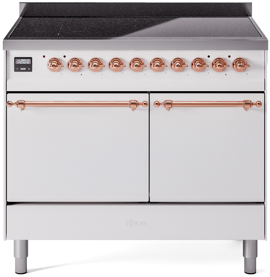Ilve UPDI406QNMPWHP 40 Inch Electric Freestanding Range In White With Copper Trim - Induction, Zone Booster, Easy Clean Enamel Oven, Kitchen Appliance