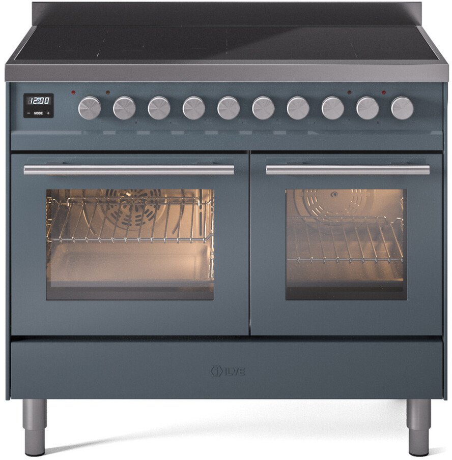 Ilve Professional Plus II 40 Inch Electric Freestanding Range in Blue Grey with Trim - Induction, Residual Heat Indicator, Triple Glass Cool Door