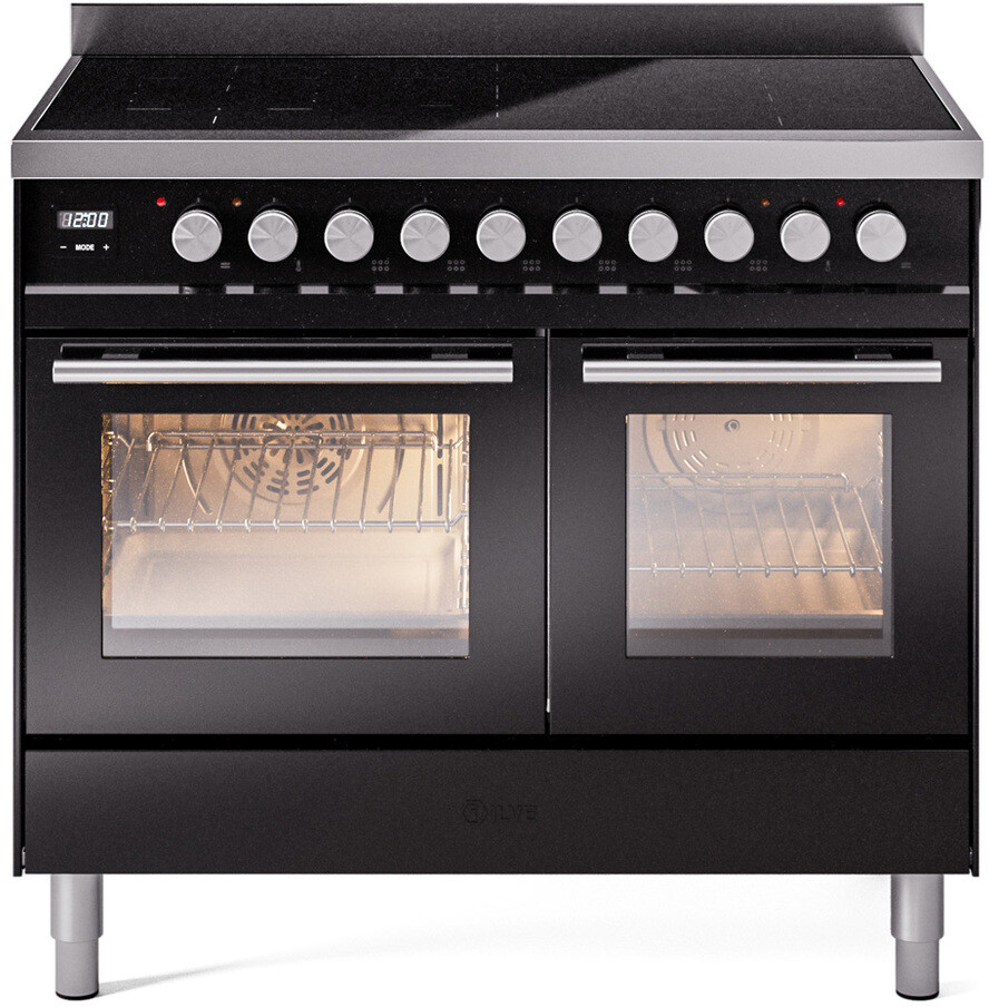 Ilve Professional Plus II 40 Inch Electric Freestanding Range in Glossy Black with Trim - Induction, Residual Heat Indicator, Triple Glass Cool Door