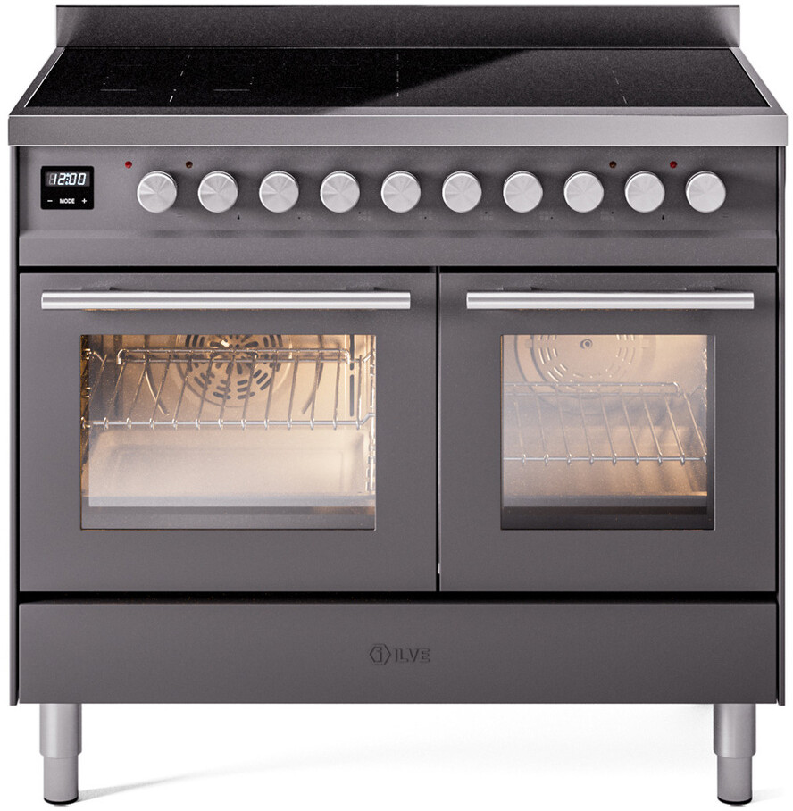 Ilve Professional Plus II 40 Inch Electric Freestanding Range in Matte Graphite with Trim - Induction Cooking, Easy to Clean Enamel, Stainless Steel,