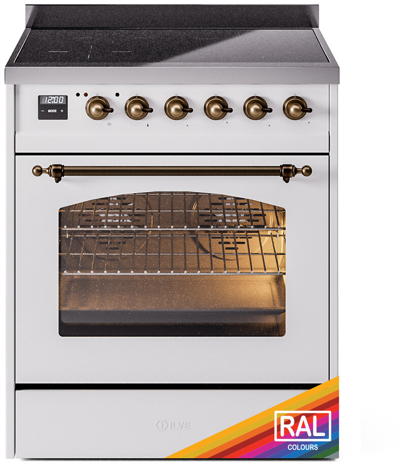ILVE UPI304NMPRAB Nostalgie II 30 inch Induction Range with 4 Elements, 4 cu. ft. Oven Capacity (Triple Glass Door, RAL, Burnished)