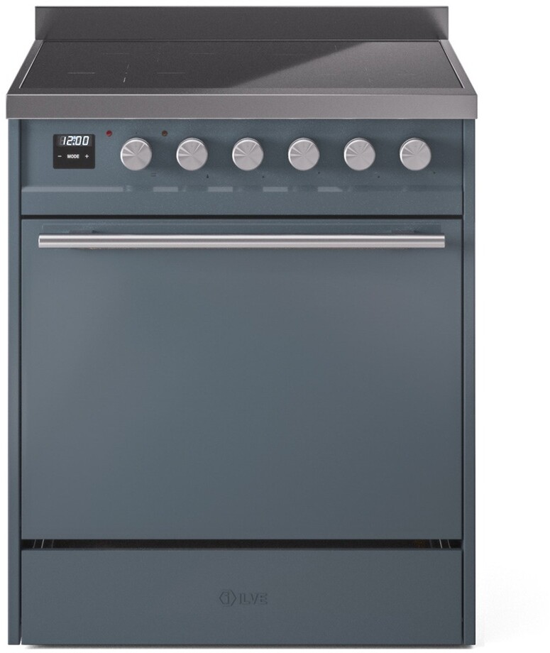 Ilve UPI304QMPBG 30 Inch Electric Freestanding Range - Blue Grey with Trim, Induction, Zone Booster, Easy Clean Enamel Oven, Kitchen Appliance
