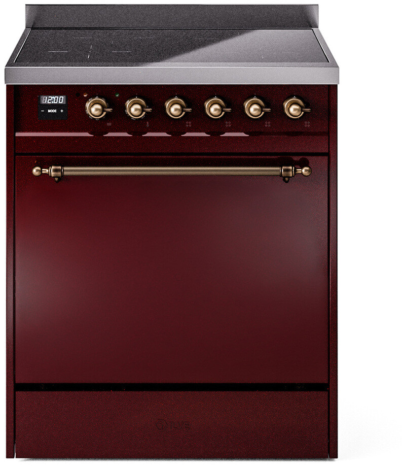 ILVE UPI304QNMPBUB Nostalgie II 30 inch Induction Range with 4 Elements, 4 cu. ft. Oven Capacity (Solid Door, Burgundy, Burnished)