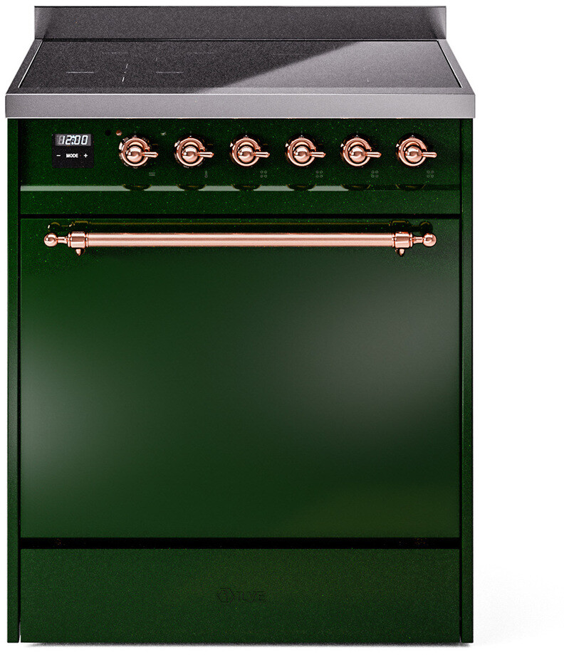 ILVE UPI304QNMPEGP Nostalgie II 30 inch Induction Range with 4 Elements, 4 cu. ft. Oven Capacity (Solid Door, Emerald Green, Copper)