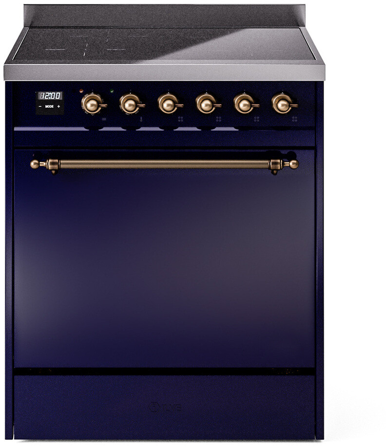 ILVE UPI304QNMPMBB Nostalgie II 30 inch Induction Range with 4 Elements, 4 cu. ft. Oven Capacity (Solid Door, Midnight Blue, Burnished)