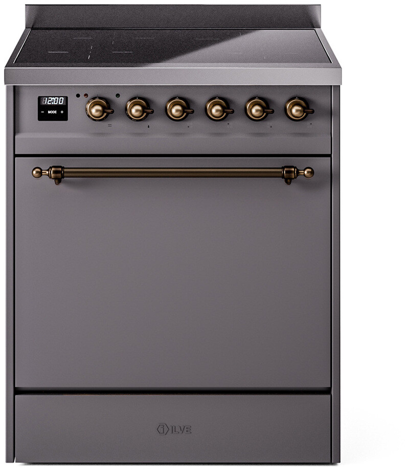 ILVE UPI304QNMPMGB Nostalgie II 30 inch Induction Range with 4 Elements, 4 cu. ft. Oven Capacity (Solid Door, Graphite Matte, Burnished)