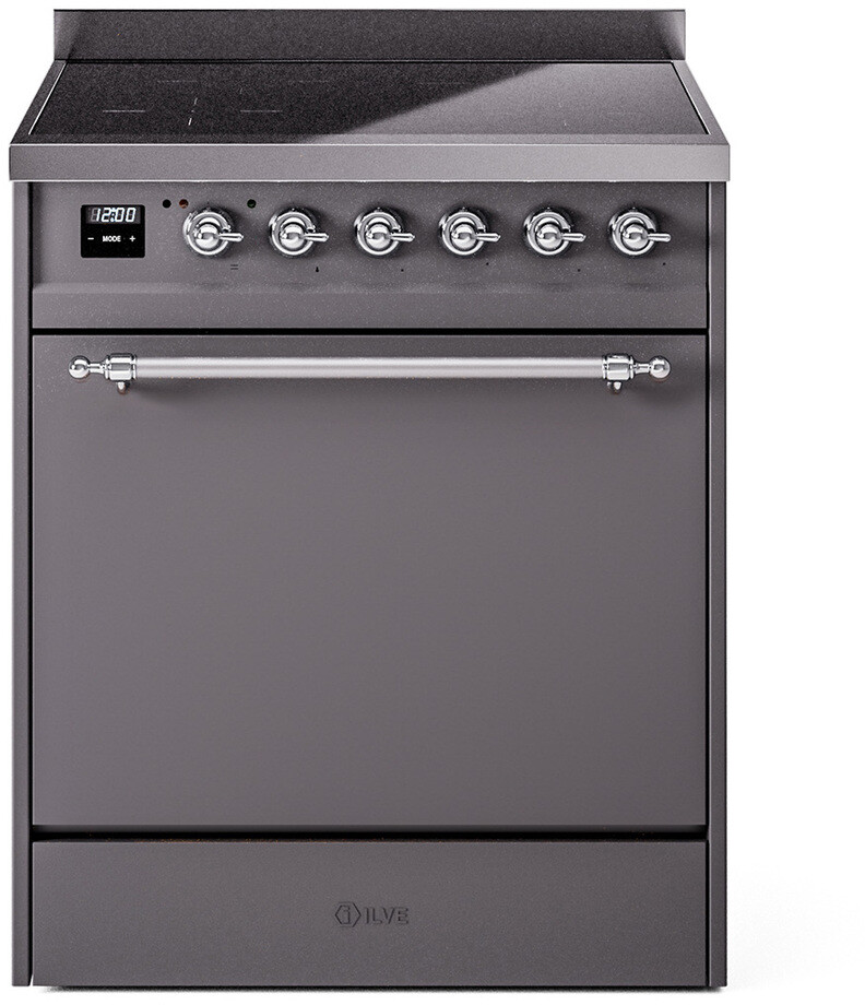 ILVE UPI304QNMPMGC Nostalgie II 30 inch Induction Range with 4 Elements, 4 cu. ft. Oven Capacity (Solid Door, Graphite Matte, Chrome)