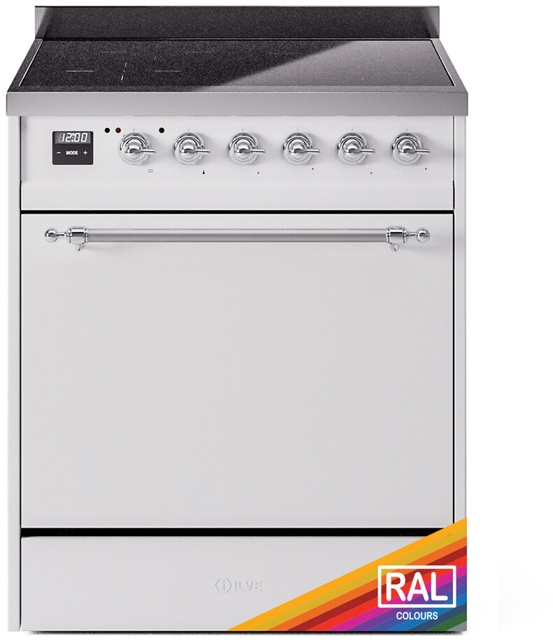 ILVE UPI304QNMPRAC Nostalgie II 30 inch Induction Range with 4 Elements, 4 cu. ft. Oven Capacity (Solid Door, RAL, Chrome)