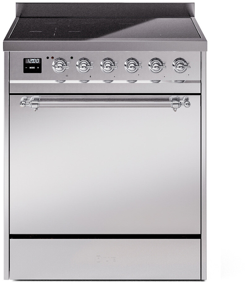 ILVE UPI304QNMPSSC Nostalgie II 30 inch Induction Range with 4 Elements, 4 cu. ft. Oven Capacity (Solid Door, Stainless Steel, Chrome)