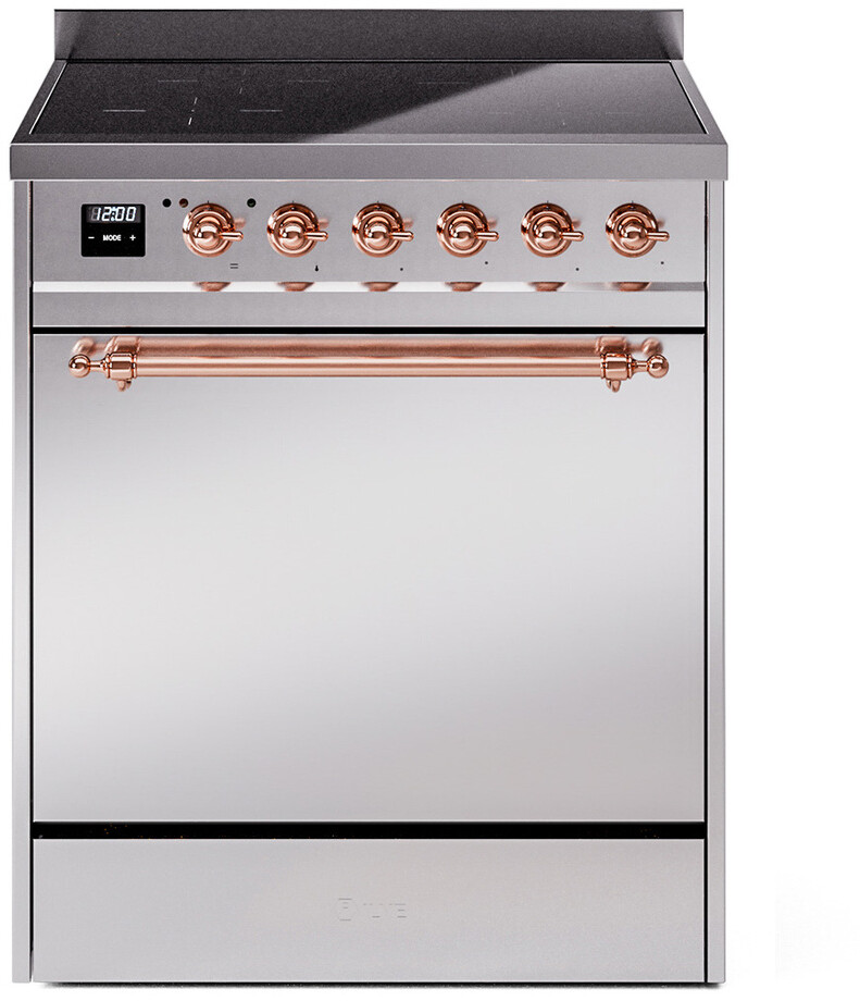ILVE UPI304QNMPSSP Nostalgie II 30 inch Induction Range with 4 Elements, 4 cu. ft. Oven Capacity (Solid Door, Stainless Steel, Copper)