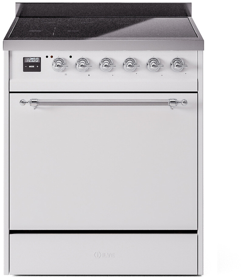 ILVE UPI304QNMPWHC Nostalgie II 30 inch Induction Range with 4 Elements, 4 cu. ft. Oven Capacity (Solid Door, White, Chrome)