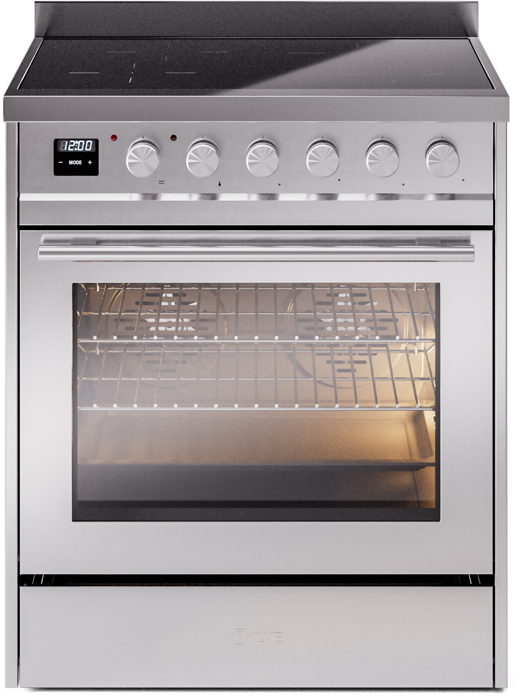 Ilve UPI304WMPSS 30 Inch Electric Freestanding Range in Stainless Steel with Trim, Induction, Zone Booster, Easy Clean Enamel Oven, Stainless Steel