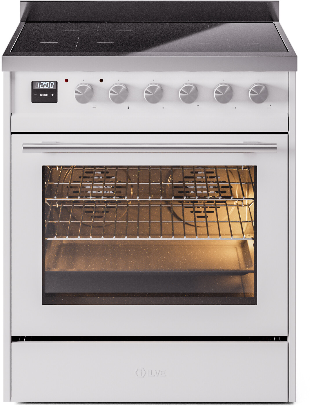 Ilve UPI304WMPWH 30 Inch Electric Freestanding Range in White with Trim - Induction, Zone Booster, Easy Clean Enamel Oven, Kitchen Appliance