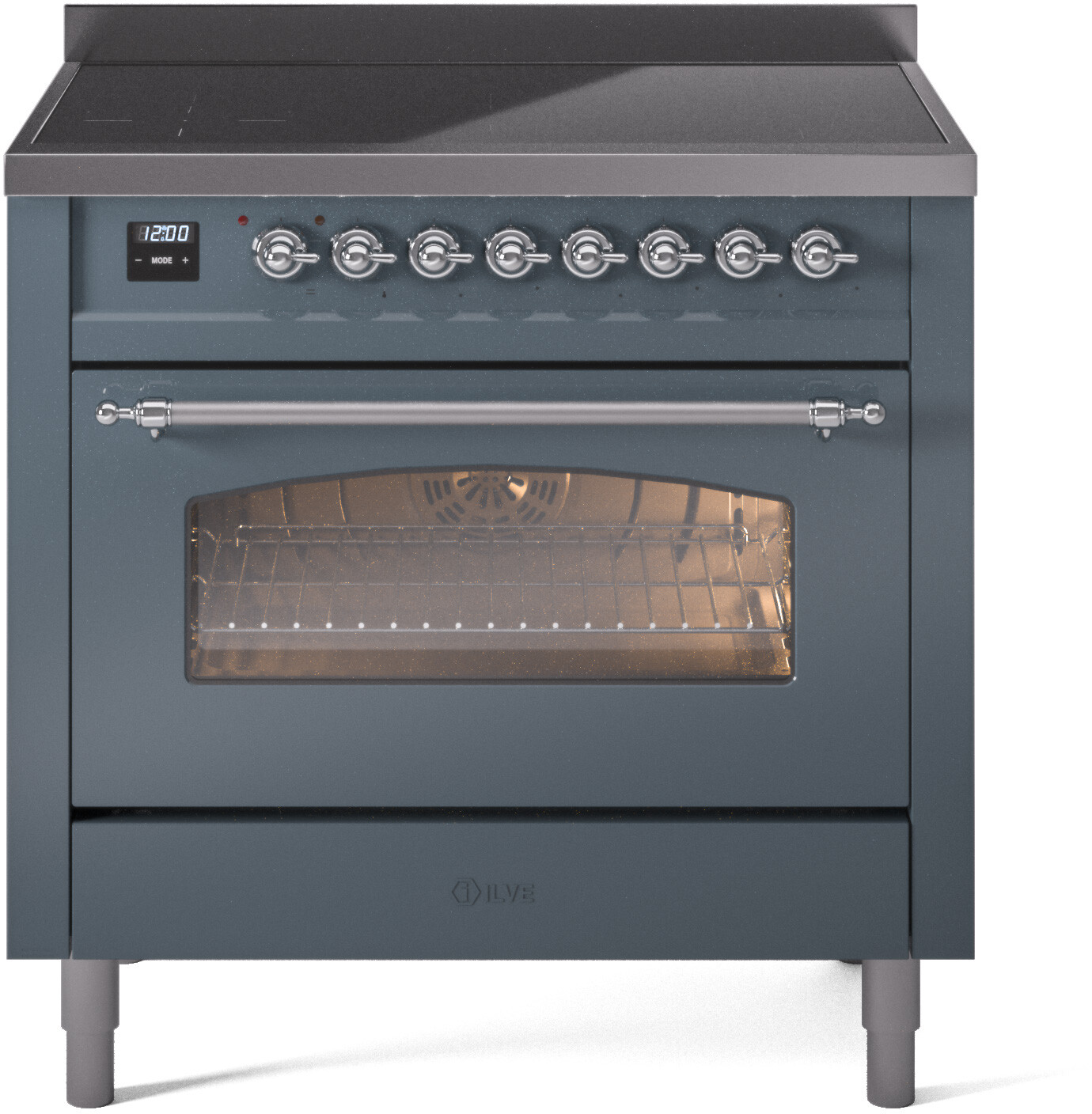 Ilve UPI366NMPBGC 36 Inch Electric Freestanding Range - Blue Grey with Chrome Trim, Induction, Zone Booster, Easy Clean Enamel Oven, Kitchen Appliance