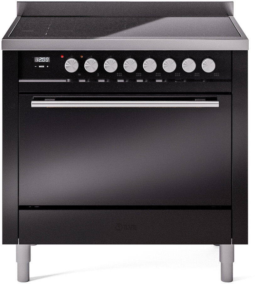 Ilve UPI366QMPBK 36 Inch Electric Freestanding Range - Black, Trim, Induction, Zone Booster, Easy Clean Enamel, Residual Heat Indicator, Solid Oven