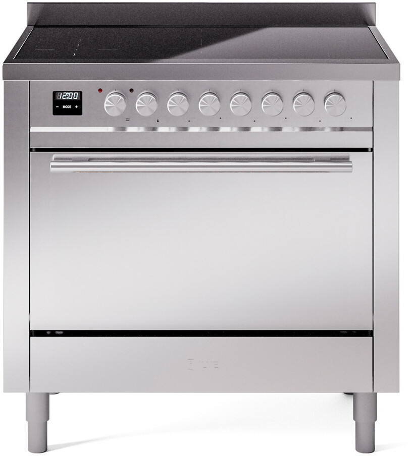 Ilve UPI366QMPSS 36 Inch Electric Freestanding Range in Stainless Steel with Trim for Kitchen - Induction, Residual Heat Indicator, Soft Closing