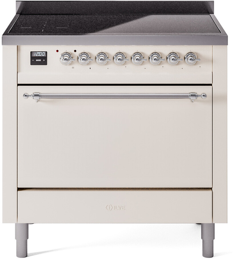 ILVE UPI366QNMPAWC Nostalgie II 36 inch Induction Range with 6 Elements, 3.5 cu. ft. Oven Capacity (Solid Door, Antique White, Chrome)
