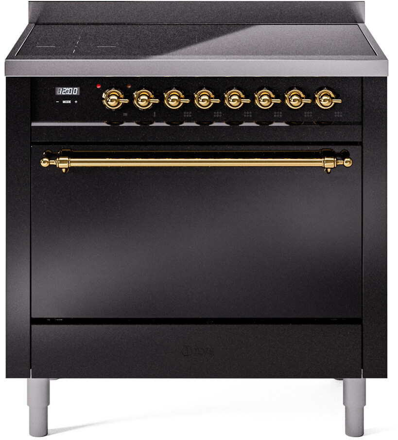 Ilve UPI366QNMPBKG 36 Inch Electric Freestanding Range - Glossy Black, Stainless Steel, Energy Star, Induction, Energy Star, 36.5 lbs Capacity, 36.5