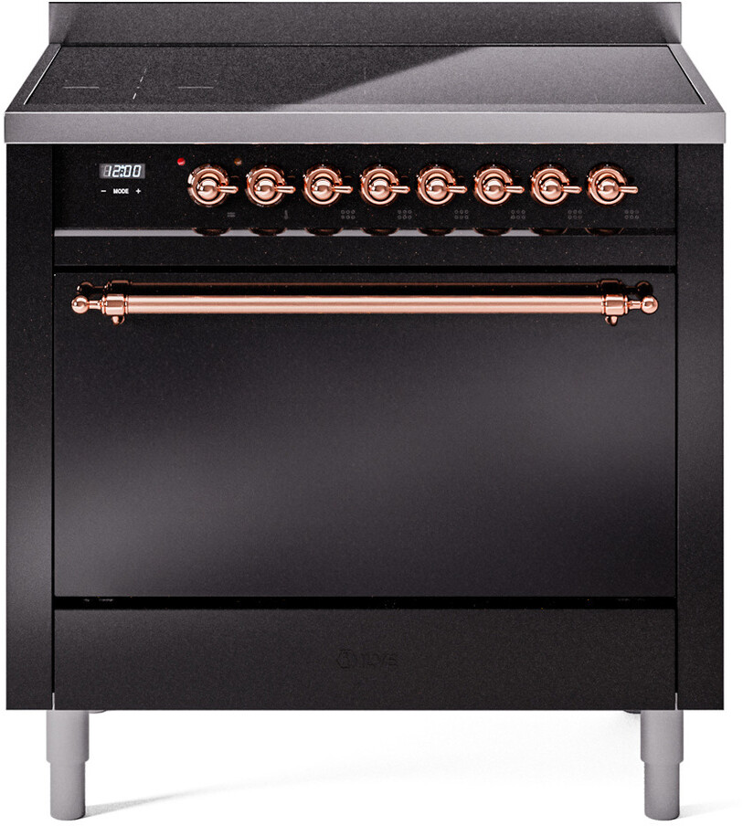 Ilve UPI366QNMPBKP 36 Inch Electric Freestanding Range - Glossy Black with Copper Trim, Induction, Zone Booster, Easy Clean Enamel Oven, Kitchen