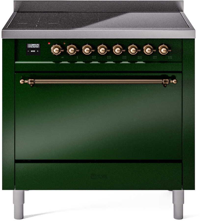 Ilve UPI366QNMPEGB 36 Inch Electric Freestanding Range - Emerald Green, Bronze Trim, Induction, Zone Booster, Easy Clean Enamel Oven, Kitchen