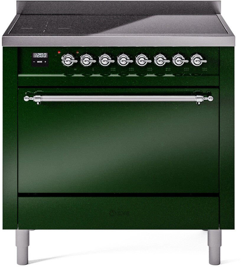 ILVE UPI366QNMPEGC Nostalgie II 36 inch Induction Range with 6 Elements, 3.5 cu. ft. Oven Capacity (Solid Door, Emerald Green, Chrome)