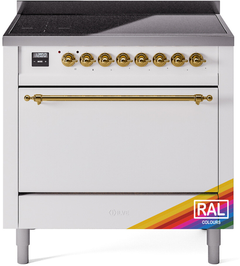 ILVE UPI366QNMPRAG Nostalgie II 36 inch Induction Range with 6 Elements, 3.5 cu. ft. Oven Capacity (Solid Door, RAL, Brass)