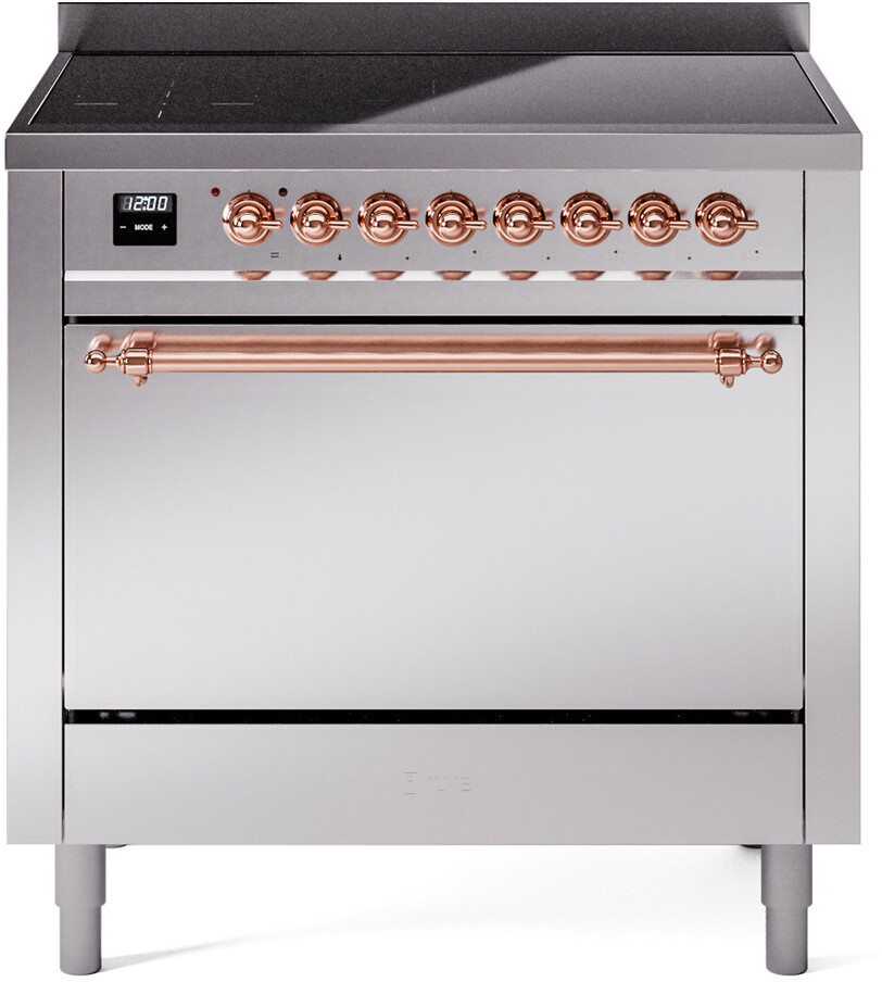 ILVE UPI366QNMPSSP Nostalgie II 36 inch Induction Range with 6 Elements, 3.5 cu. ft. Oven Capacity (Solid Door, Stainless Steel, Copper)