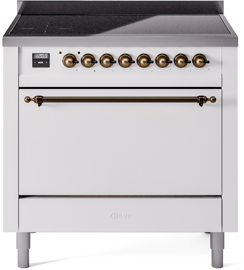 ILVE UPI366QNMPAWB Nostalgie II 36 inch Induction Range with 6 Elements, 3.5 cu. ft. Oven Capacity (Solid Door, Antique White, Burnished)