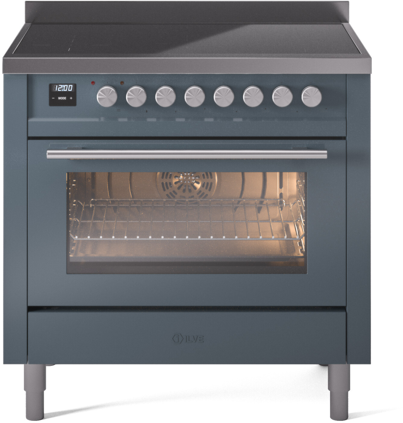 Ilve UPI366WMPBG 36 Inch Electric Freestanding Range - Blue Grey with Trim, Induction, Zone Booster, Easy Clean Enamel Oven, Kitchen Appliance
