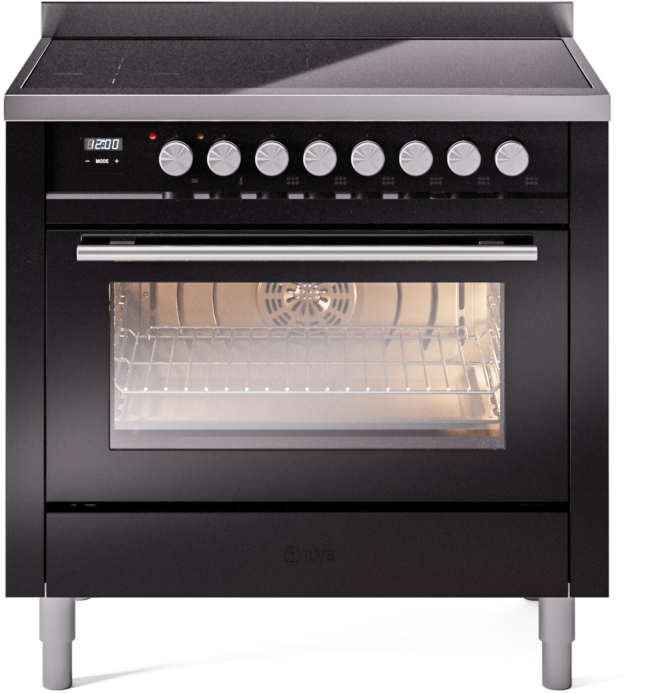 ILVE UPI366WMPBK Professional Plus II 36 inch Induction Range, 3.5 cu. ft. Oven Capacity (Triple Glass Door, Glossy Black)