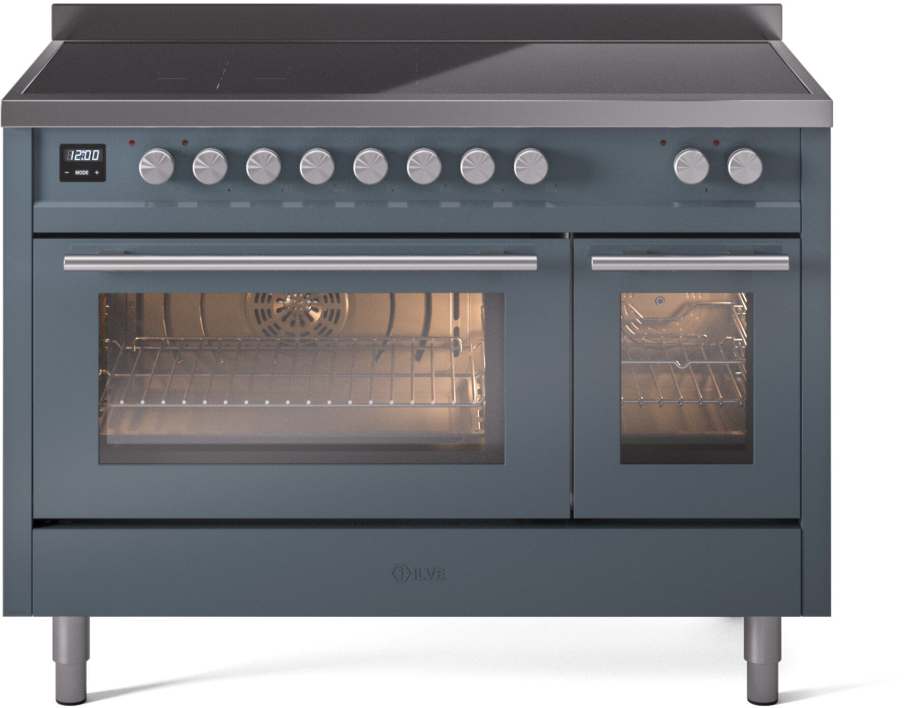 ILVE UPI486WMPBG Professional Plus II 48 inch Induction Range with 6 Elements, 5.02 cu. ft. Total Dual Oven Capacity (Triple Glass Door, Blue Grey)