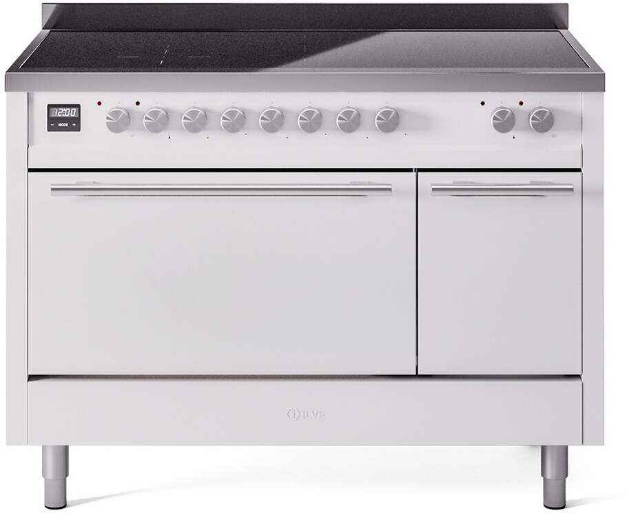 ILVE UPI486QMPWH Professional Plus II 48 inch Induction Range with 6 Elements, 5.02 cu. ft. Total Dual Oven Capacity (Solid Door, White)